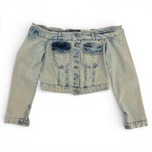 NWT Off the Shoulder Denim Crop Top size Large Acid Wash Thrill Jeans